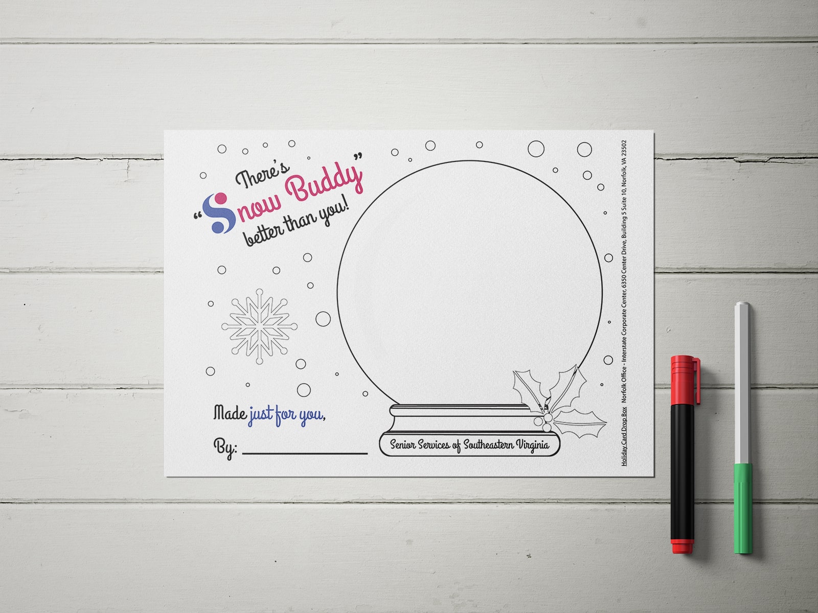 Snow globe coloring page for seniors on paper