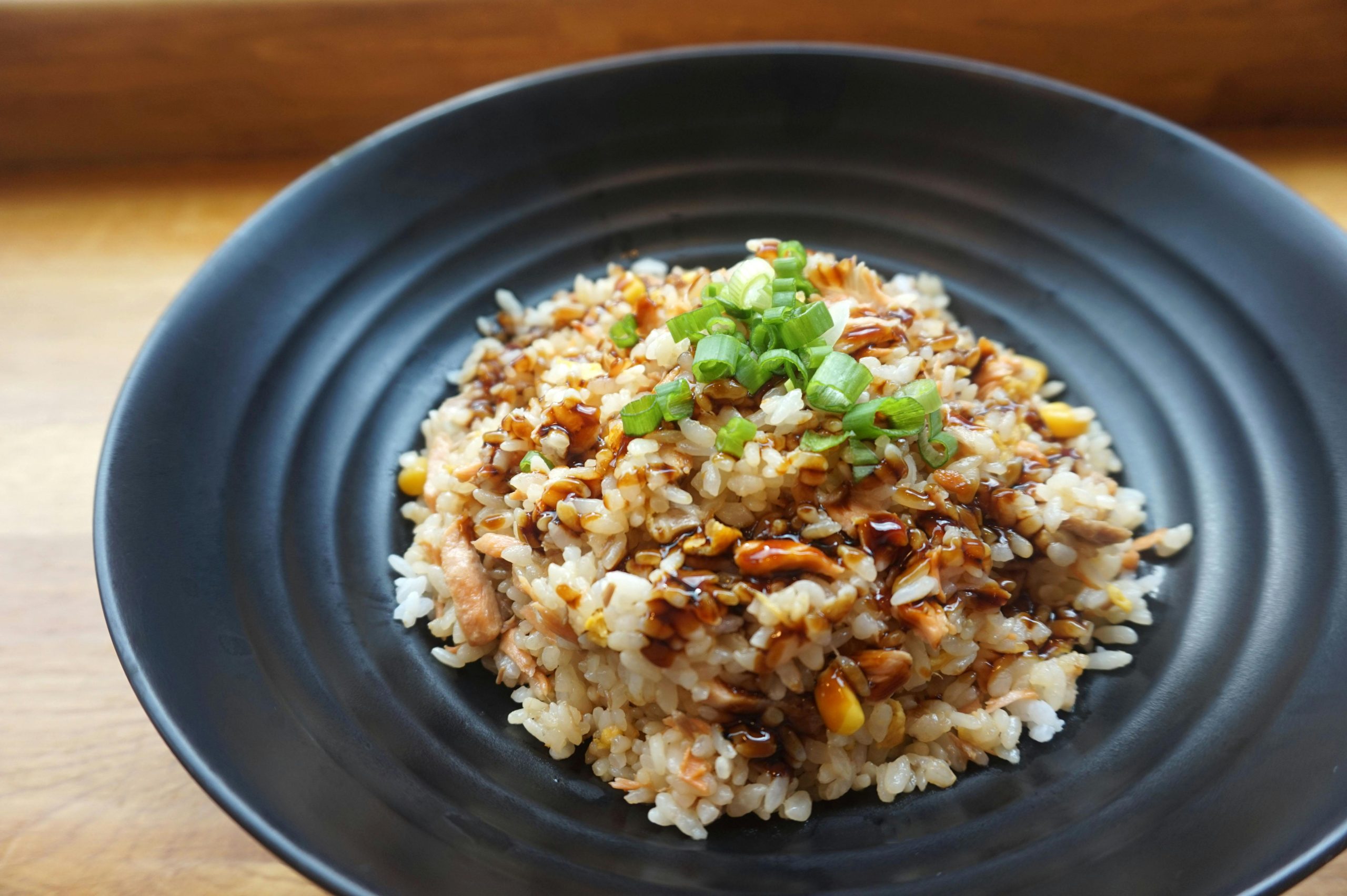 fried rice on black plate