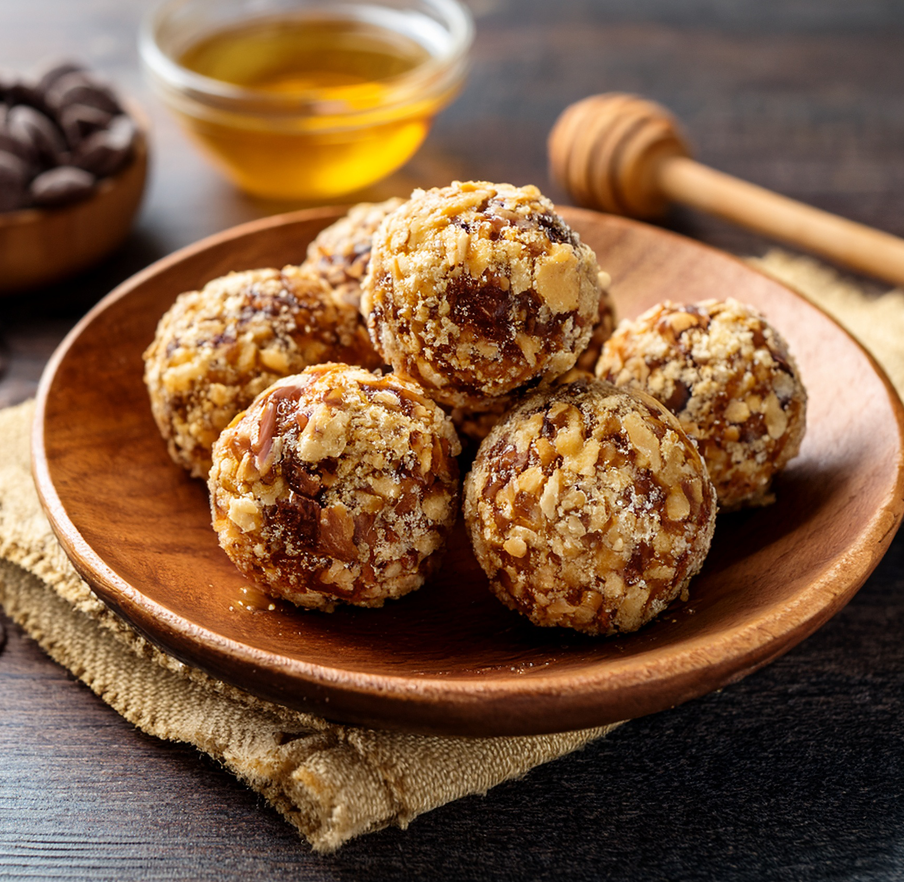 tahini chocolate and walnut honey balls