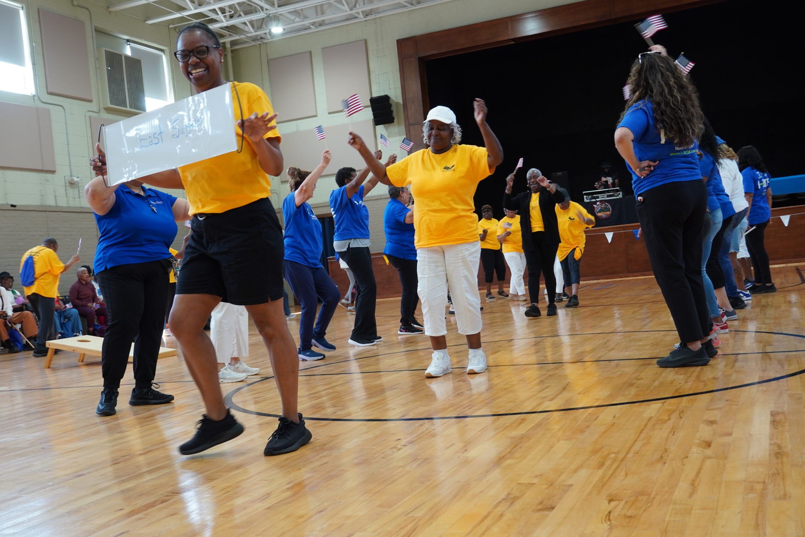 seniors dancing down a soul-train line