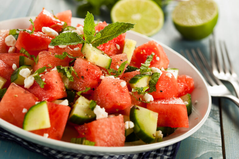 watermelon salad with cucumber and feta